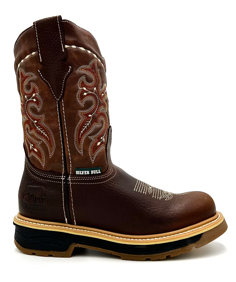 Fuerbo Boots Men”s SB–6010 Rodeo Roper Safety Toe Work Boot–Copper Brown