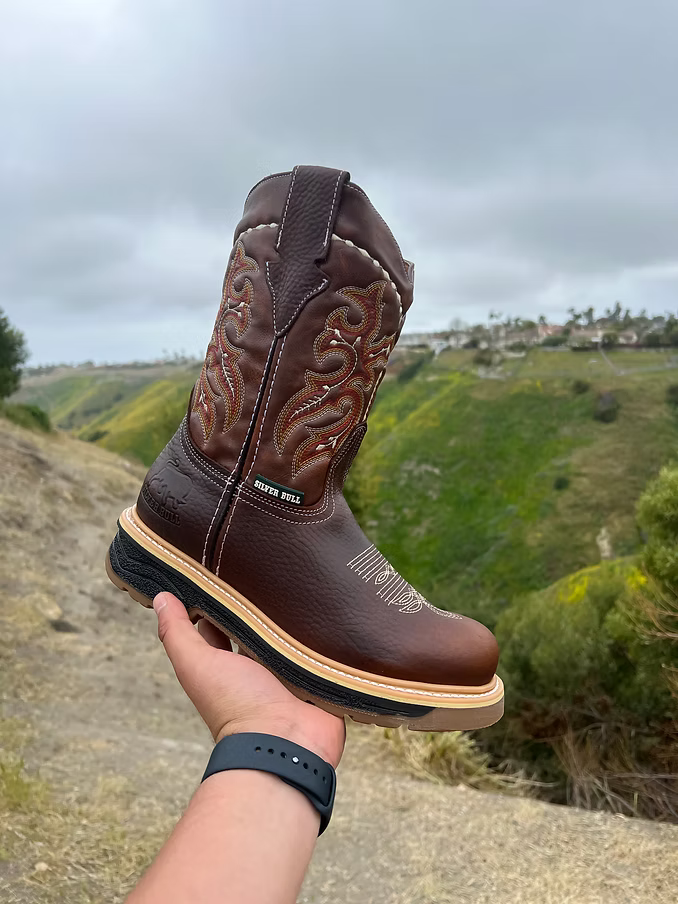 Fuerbo Boots Men”s SB–6010 Rodeo Roper Safety Toe Work Boot–Copper Brown