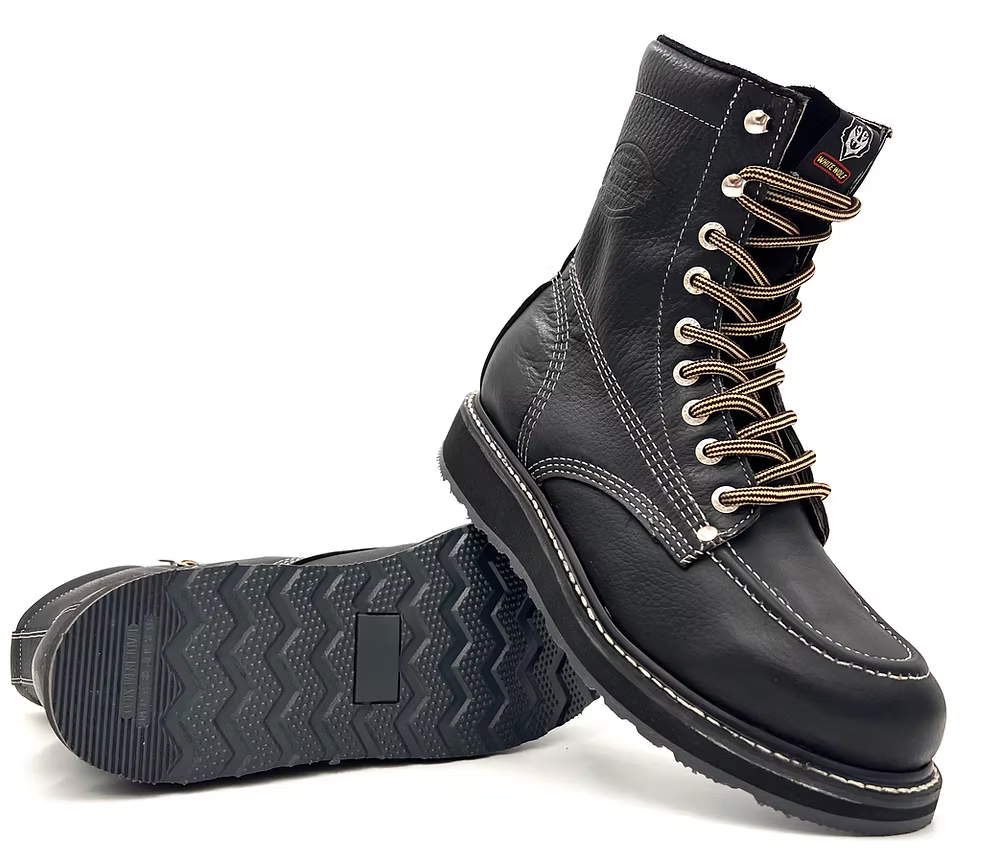 Fuerbo Boots Men”s WW–995 Classic Moc Toe Lace Up Safety Toe– Black