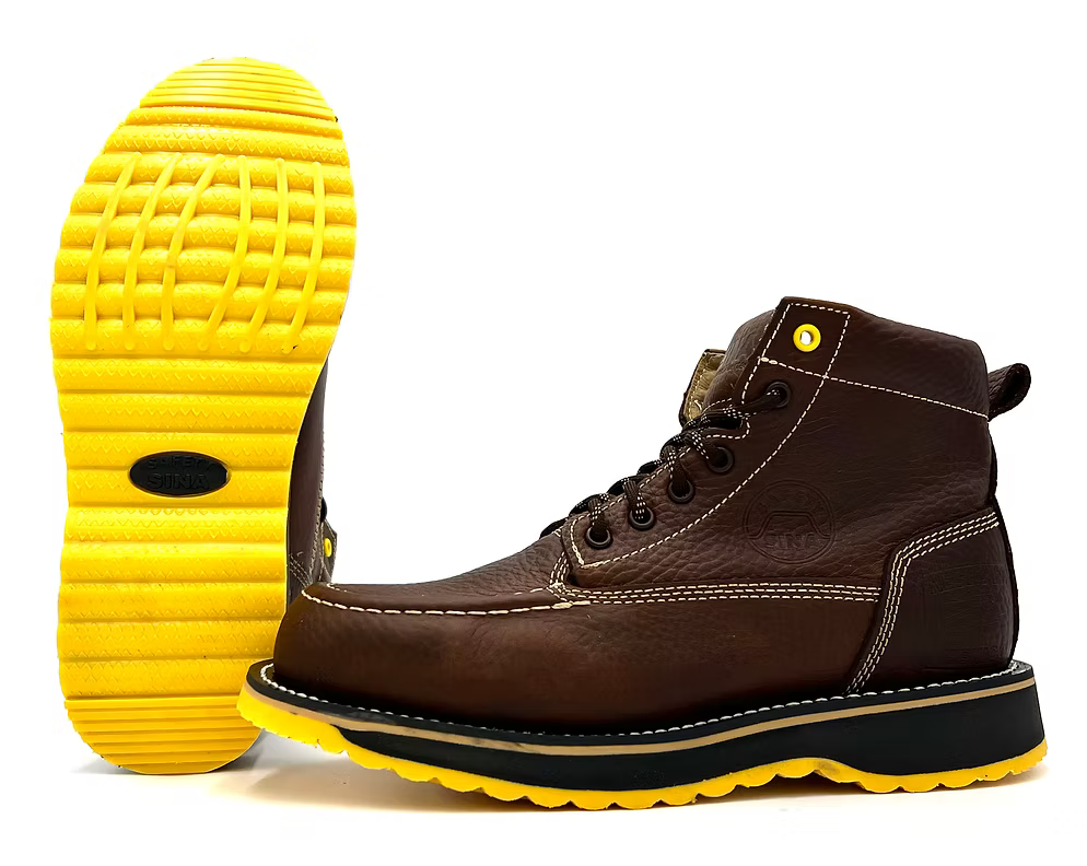 Fuerbo Boots Men”s  D–11 Classic Moc Toe Yellow Dual Density Sole Boots–Brown