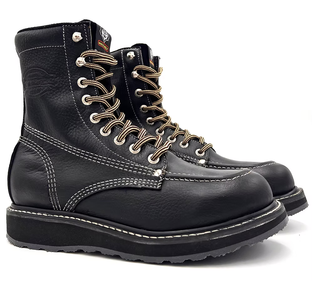 Fuerbo Boots Men”s WW–995 Classic Moc Toe Lace Up Safety Toe– Black