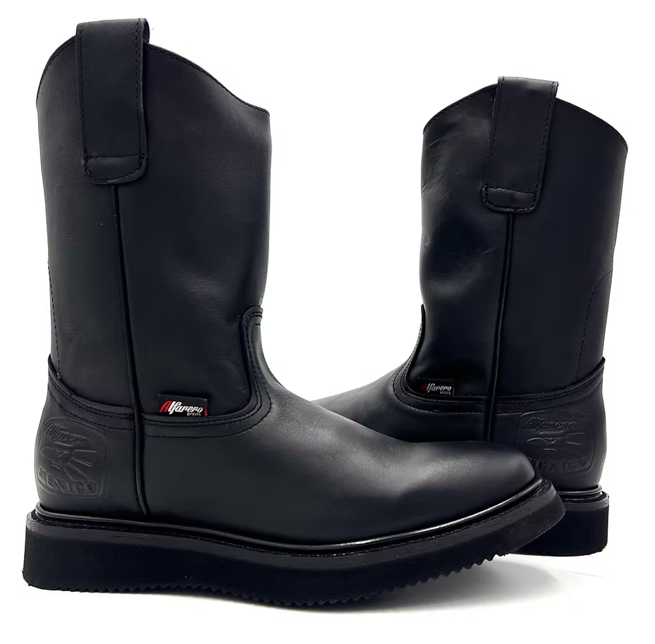 Fuerbo Boots Men”s AO–470 Black Roper Work Boot Wedge Sole