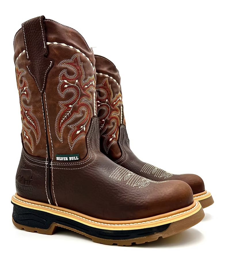 Fuerbo Boots Men”s SB–6010 Rodeo Roper Safety Toe Work Boot–Copper Brown
