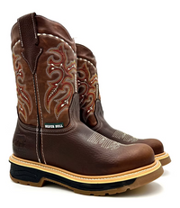 Fuerbo Boots Men”s SB–6010 Rodeo Roper Safety Toe Work Boot–Copper Brown