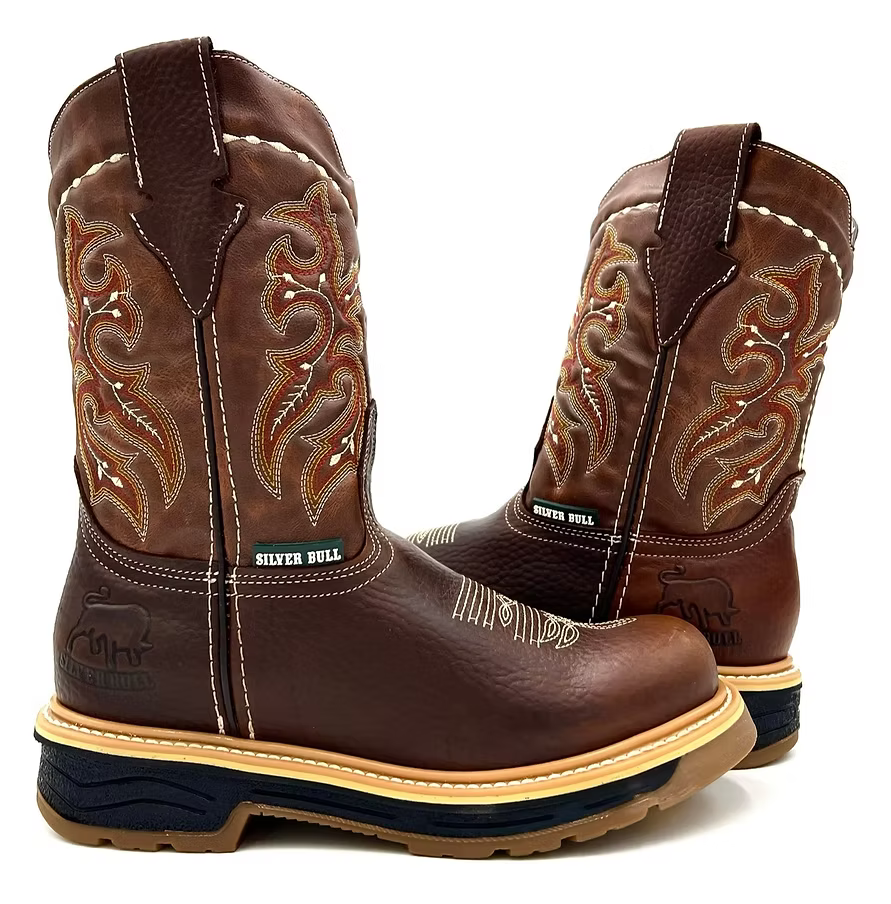 Fuerbo Boots Men”s SB–6010 Rodeo Roper Safety Toe Work Boot–Copper Brown