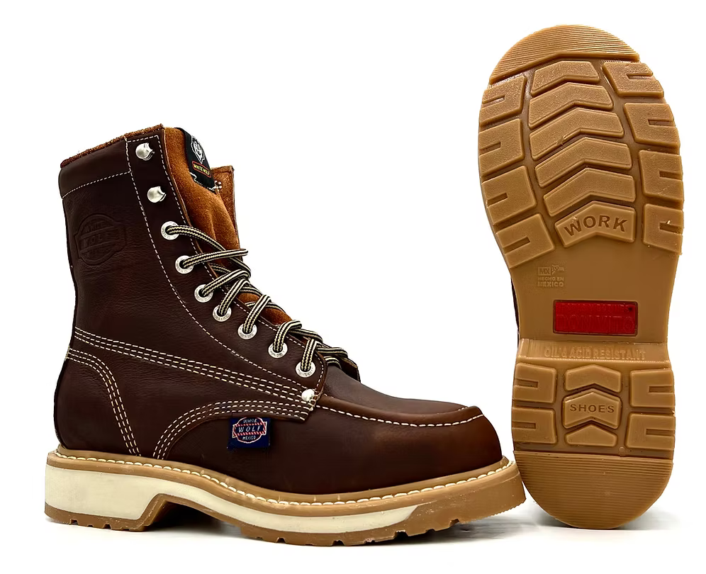 Fuerbo Boots Men”s WW–955 Moc Toe Lace Up Work Boot–Grizzly Brown