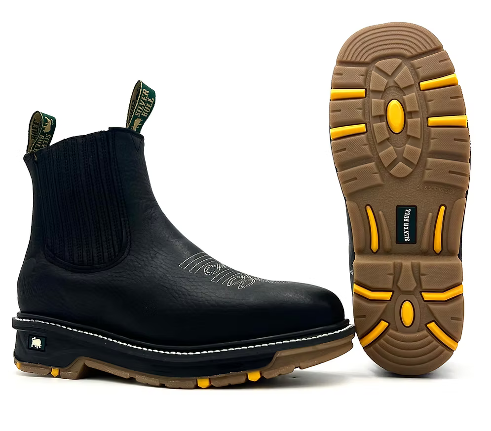 Fuerbo Boots Men”s SB–3078 Black Rodeo Slip On Safety Toe Work Boots