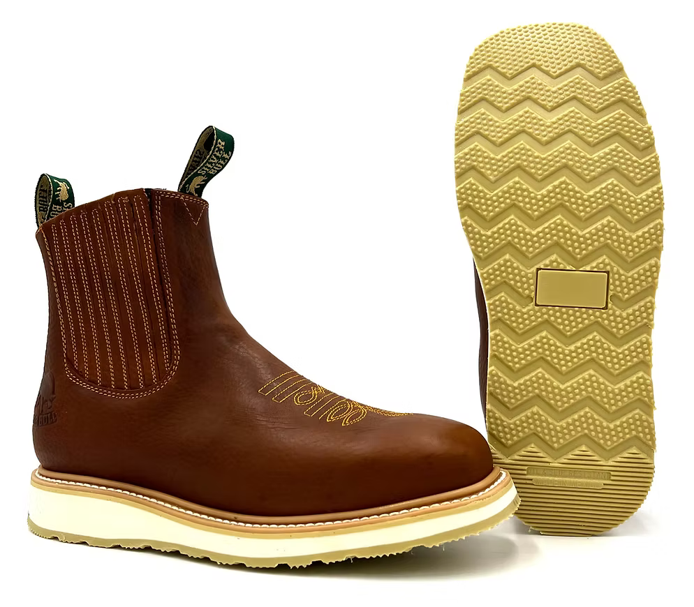 Fuerbo Boots Men”s SB–3073 Slip On Rodeo Work Boot–Brown
