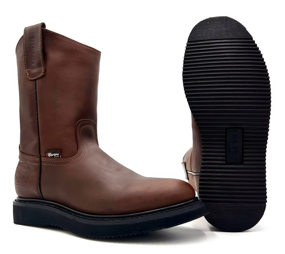 Fuerbo Boots Men”s AO–470 Brown Work Boot Black Wedge Sole