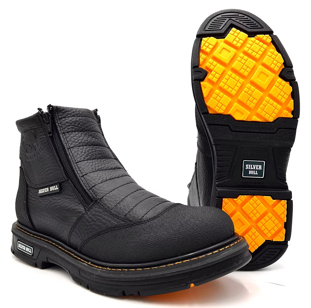 Fuerbo Boots Men”s SB–679 Dobule Zipper Kevlar Work Boot–Black
