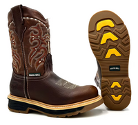 Fuerbo Boots Men”s SB–6010 Rodeo Roper Safety Toe Work Boot–Copper Brown
