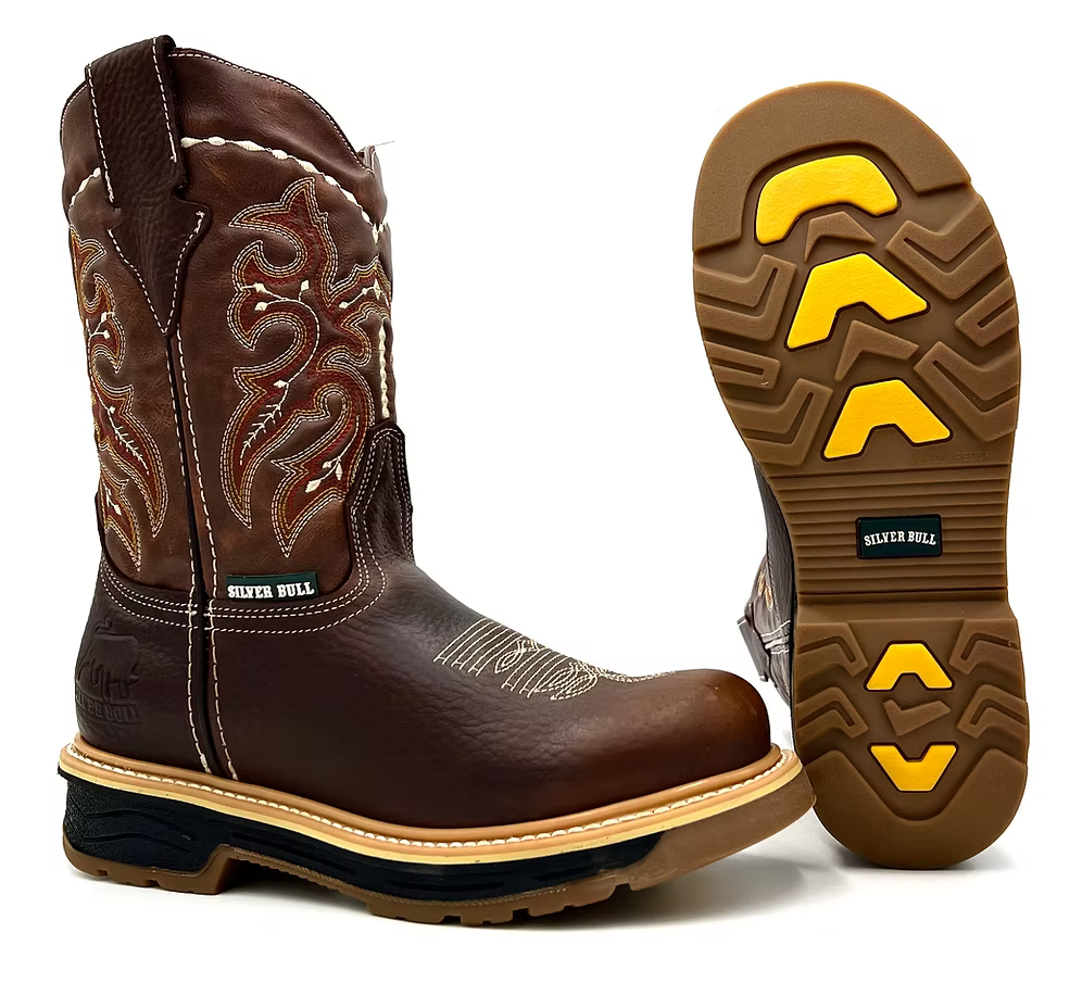 Fuerbo Boots Men”s SB–6010 Rodeo Roper Safety Toe Work Boot–Copper Brown
