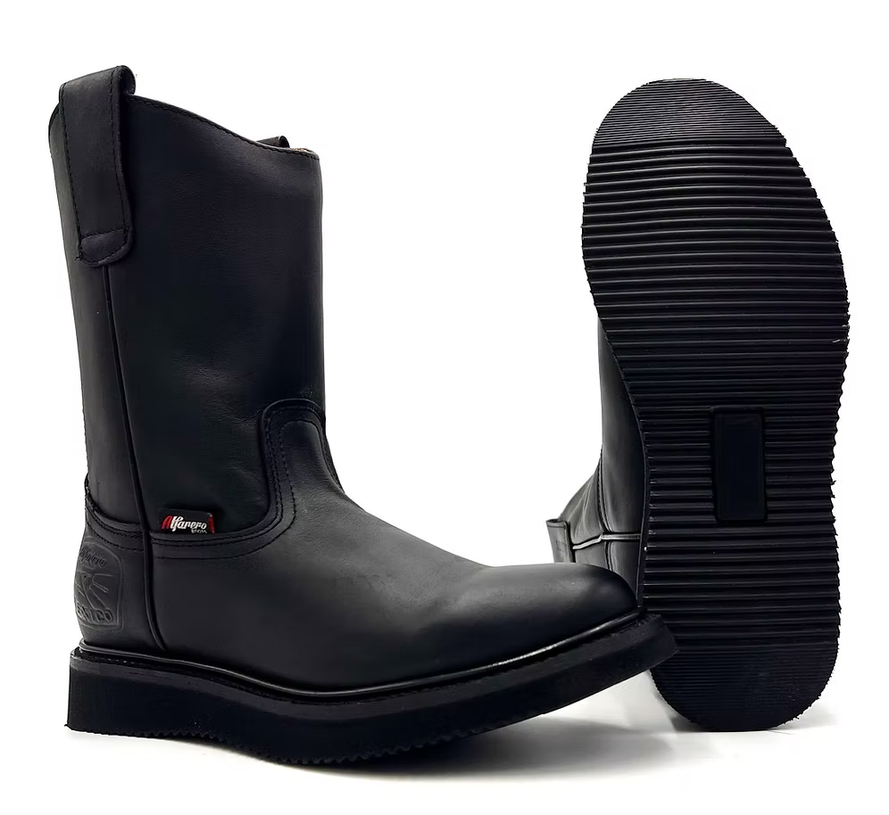 Fuerbo Boots Men”s AO–470 Black Roper Work Boot Wedge Sole