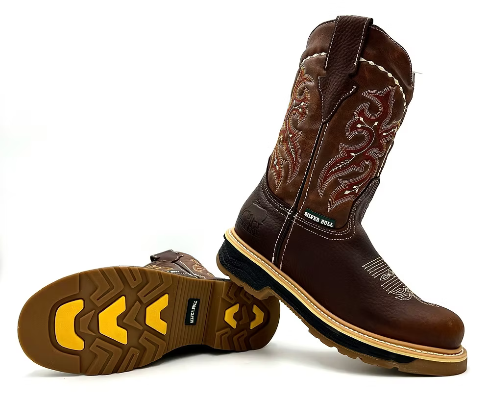 Fuerbo Boots Men”s SB–6010 Rodeo Roper Safety Toe Work Boot–Copper Brown