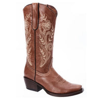 White Diamonds Women's Floral Embroidered Snip Toe Cowgirl Boots – Light Brown