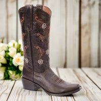 White Diamonds Women's Floral Embroidered Snip Toe Cowgirl Boots – Brown