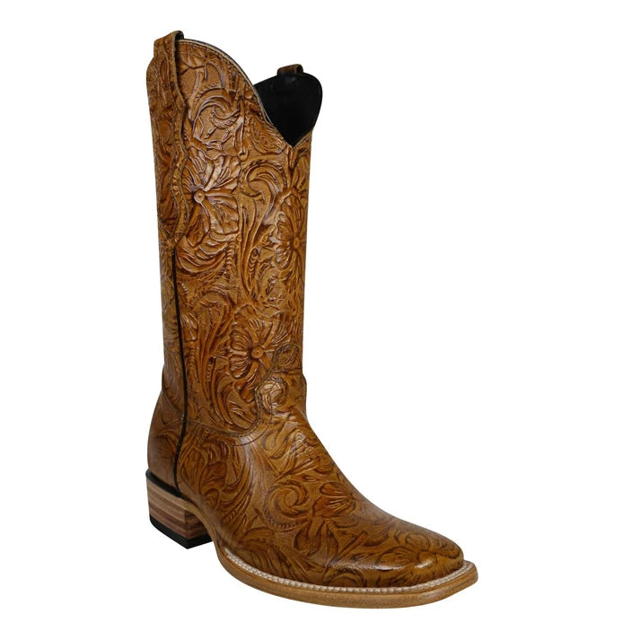 White Diamonds Women's Tooled-Print Leather Square Toe Rodeo Cowgirl Boots – Honey