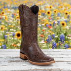 White Diamonds Women's Tooled-Print Leather Square Toe Rodeo Cowgirl Boots – Brown