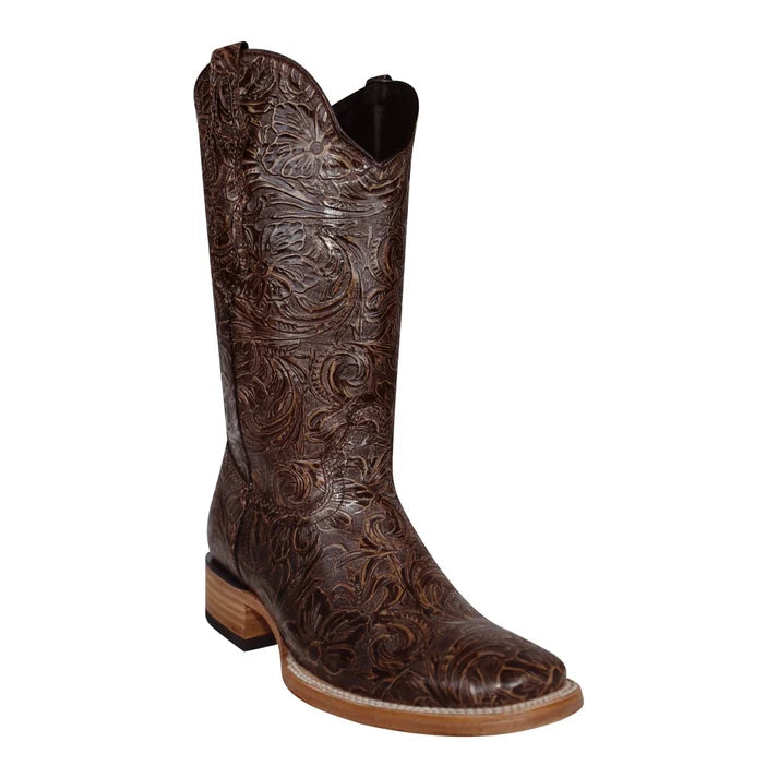 White Diamonds Women's Tooled-Print Leather Square Toe Rodeo Cowgirl Boots – Brown