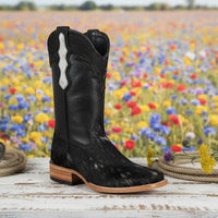 White Diamonds Women's Hair-On Cowhide Square Toe Rodeo Cowgirl Boots – Black
