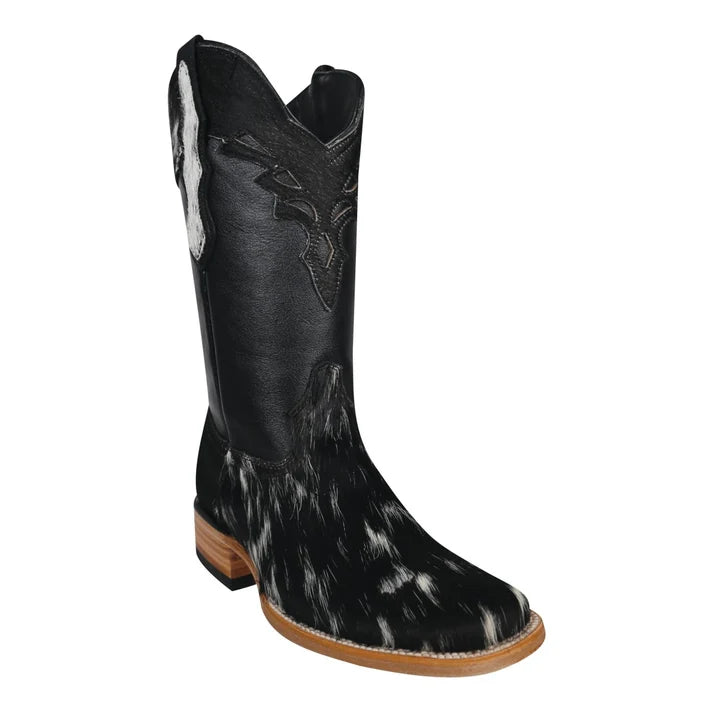 White Diamonds Women's Hair-On Cowhide Square Toe Rodeo Cowgirl Boots – Black