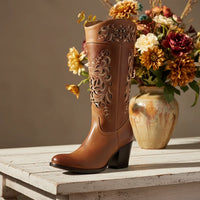 White Diamonds Women's Napa Leather Fashion Heeled Boots – Brown-Smoke