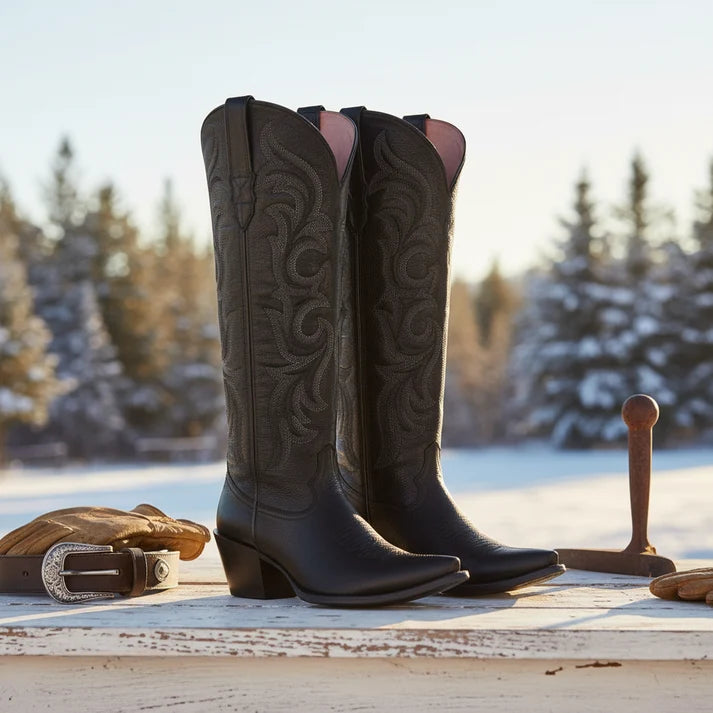White Diamonds Women's Tall Snip Toe Cowgirl Boots – Black