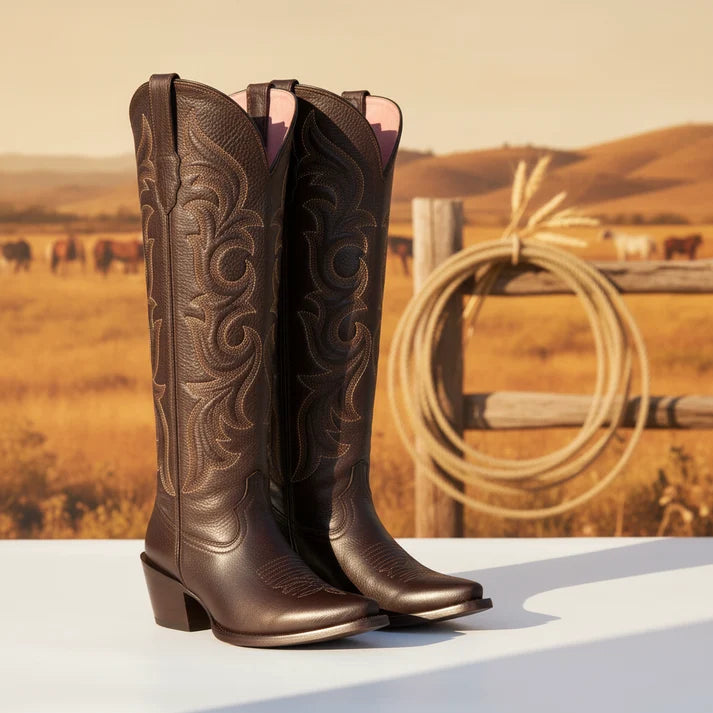 White Diamonds Women's Tall Snip Toe Cowgirl Boots – Brown