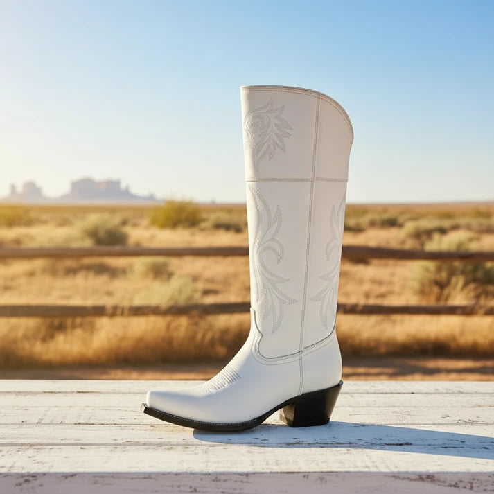 White Diamonds Women's Tall Snip Toe Cowgirl Boots – White