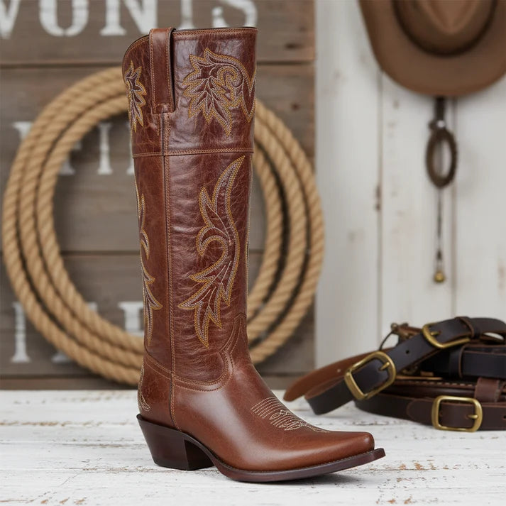 White Diamonds Women's Tall Snip Toe Cowgirl Boots – Brown
