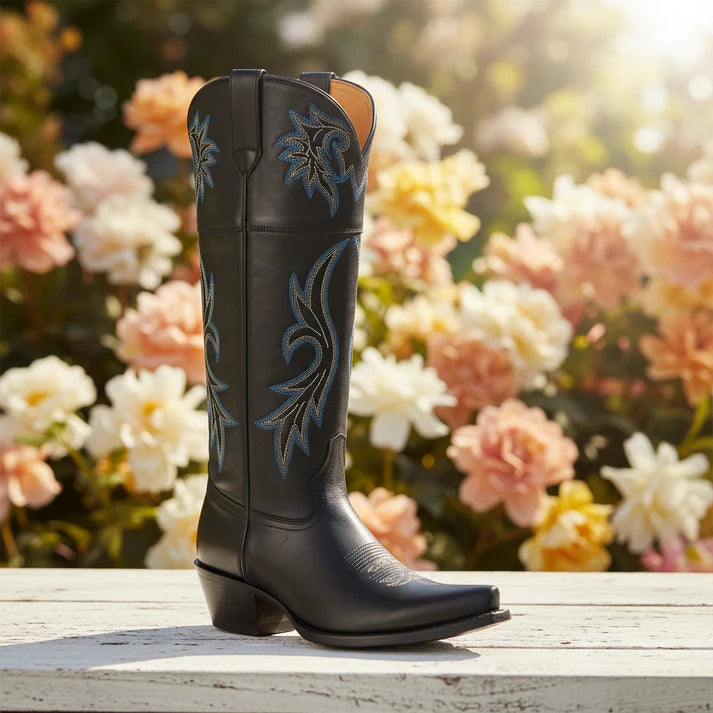 White Diamonds Women's Tall Snip Toe Cowgirl Boots – Black