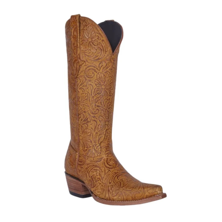 White Diamonds Women's Hand-Tooled Leather Snip Toe Cowgirl Boots – Honey