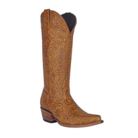 White Diamonds Women's Hand-Tooled Leather Snip Toe Cowgirl Boots – Honey