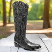 White Diamonds Women's Crocodile Print Snip Toe Cowgirl Boots – Black