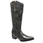 White Diamonds Women's Crocodile Print Snip Toe Cowgirl Boots – Black