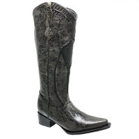 White Diamonds Women's Crocodile Print Snip Toe Cowgirl Boots – Black