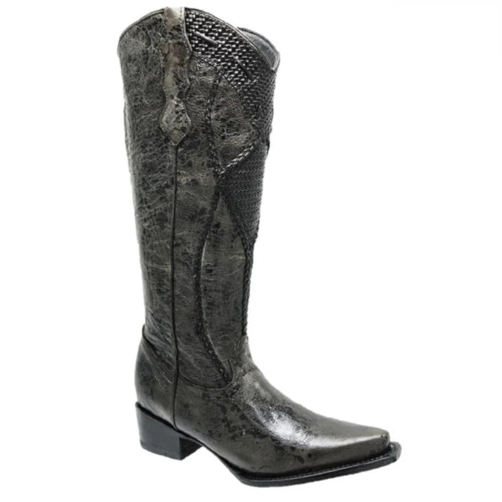 White Diamonds Women's Crocodile Print Snip Toe Cowgirl Boots – Black