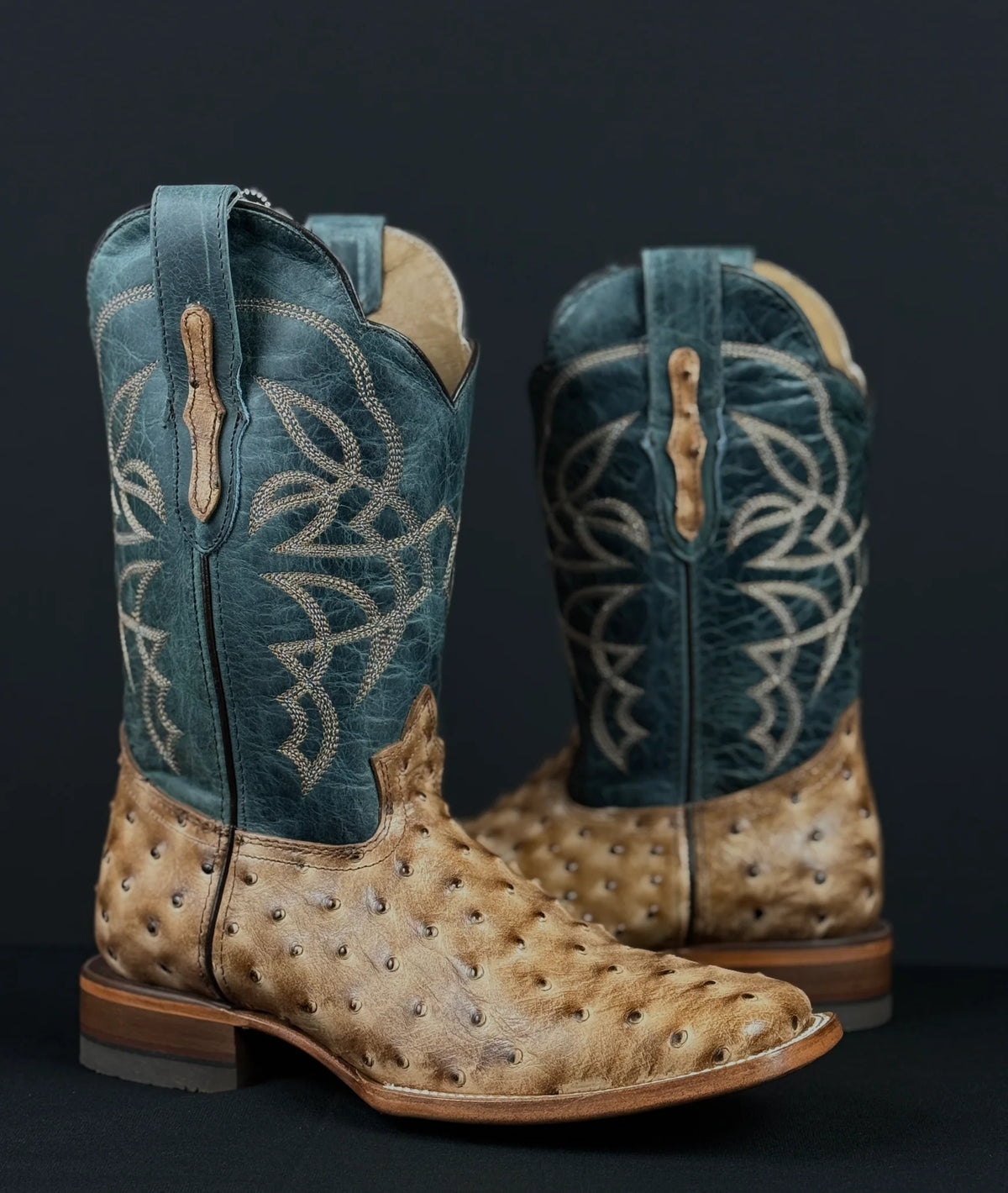 Reywelt Men's Ostrich Print Square Toe Cowboy Boots – Tan