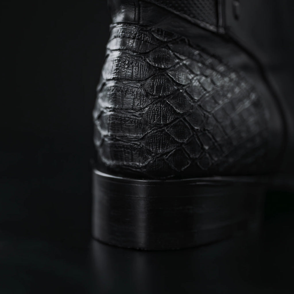 Rodeo Cartie Men's Gala Python Oval Toe Roper Boots with Zipper – Black
