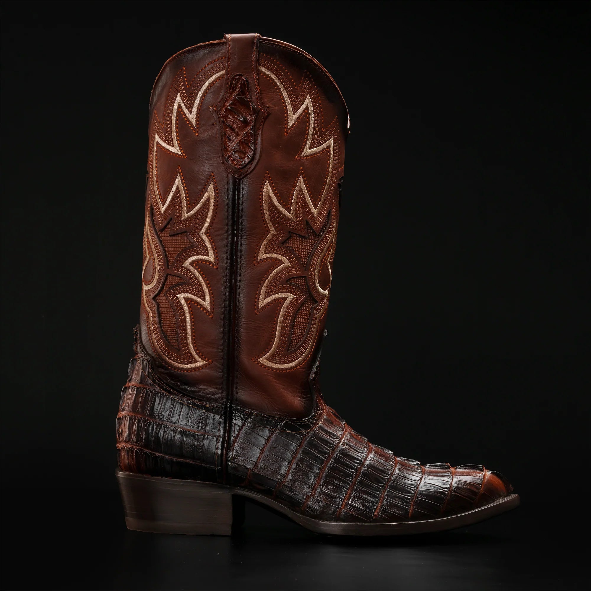 Rodeo Cartie Caiman Tail Print J-Toe Cowboy Boots - Shedron