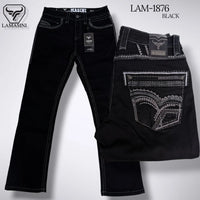 Men's Boot Cut Western Jeans – Stretch Denim Cowboy Pants - Black  LAM-1876