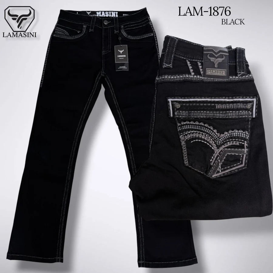 Men's Boot Cut Western Jeans – Stretch Denim Cowboy Pants - Black  LAM-1876