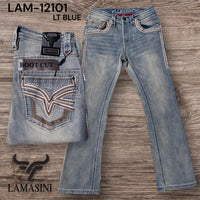 Men's Boot Cut Western Jeans – Stretch Denim Cowboy Pants - Light Blue LAM-12101