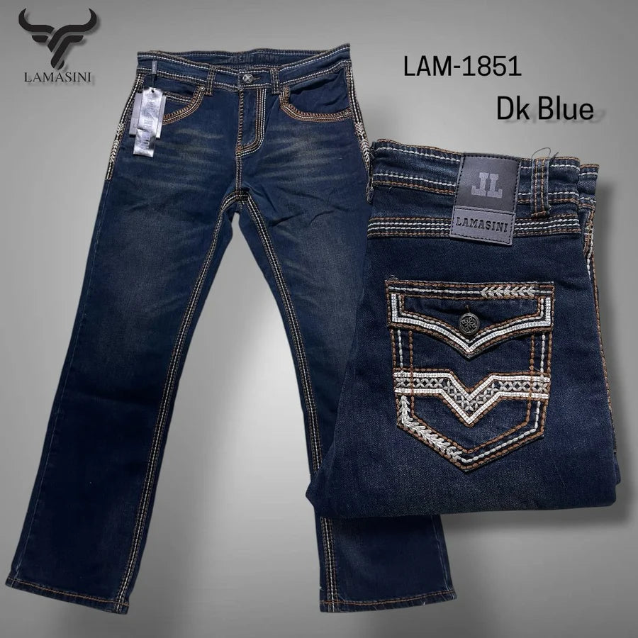 Men's Boot Cut Western Jeans – Stretch Denim Cowboy Pants - Dark Blue LAM- 1851