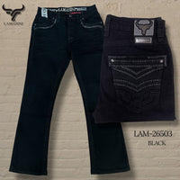 Men's Boot Cut Western Jeans – Stretch Denim Cowboy Pants – Black 26503