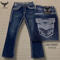 Men's Boot Cut Western Jeans – Stretch Denim Cowboy Pants – Dark Blue 26503