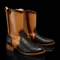Rodeo Cartie Men's Gala Python Oval Toe Roper Boots with Zipper – Copper