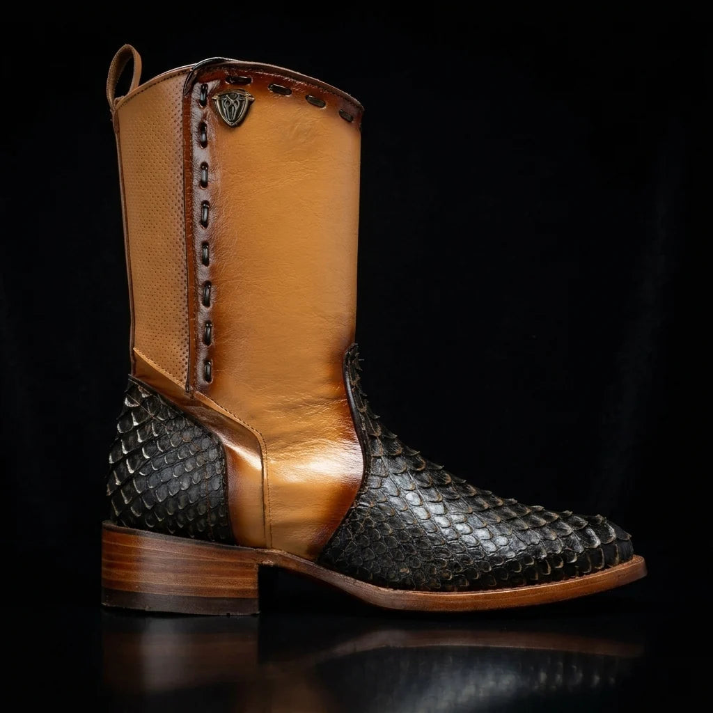 Rodeo Cartie Men's Gala Python Oval Toe Roper Boots with Zipper – Copper