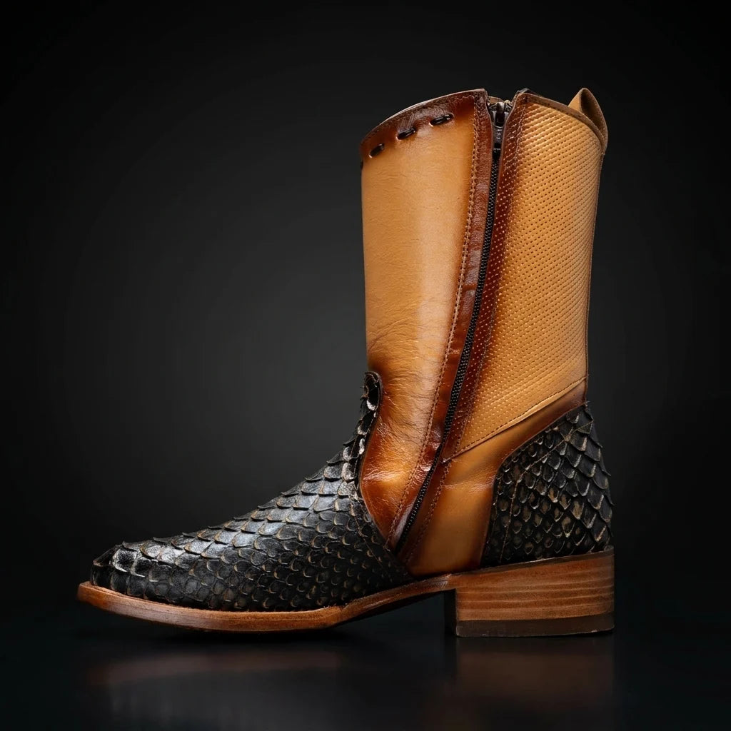 Rodeo Cartie Men's Gala Python Oval Toe Roper Boots with Zipper – Copper