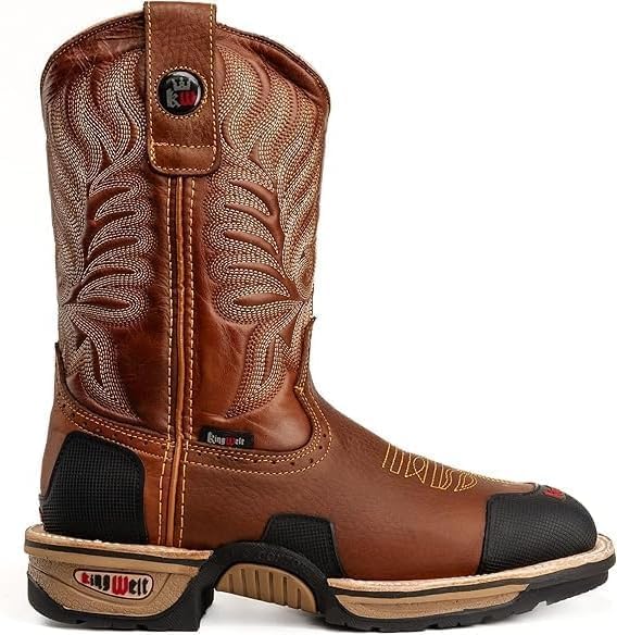King Welt Buffalo 4020 Steel Toe Square Toe Western Work Boots - Tan